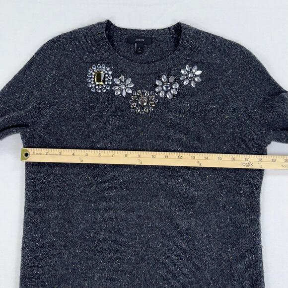 J Crew Women's Preppy Bejeweled Lambswool Blend Sweater Small Gray - Picture 11 of 13